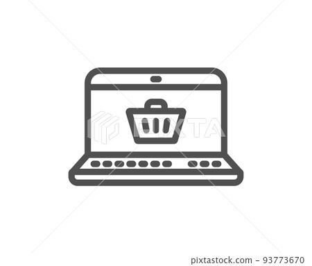 Online Shopping cart line icon. Laptop sign. Supermarket basket symbol. Quality design element. Linear style online shopping icon. Editable stroke. Vector Online Shopping cart line icon. Laptop sign. Supermarket basket symbol. Quality design element. Linear style online shopping icon. Editable stroke. Vector 93773670