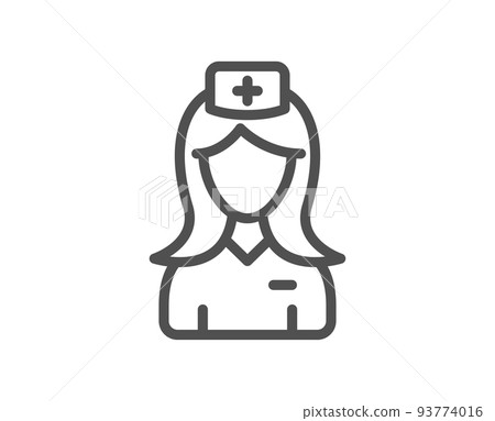 Hospital nurse line icon. Medical help assistant sign. Quality design element. Linear style hospital nurse icon. Editable stroke. Vector 93774016