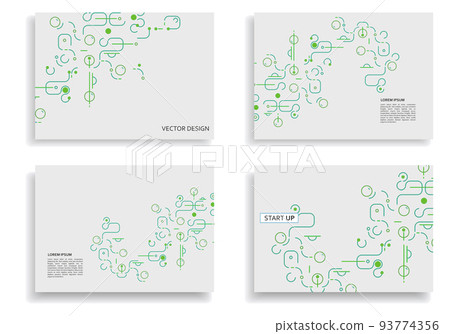 Lines and dots connect vector design. Network shapes design. Abstract pattern of dots, lines, rounded squares, circles and other simple geometric objects. Scheme shapes tech concept style 93774356