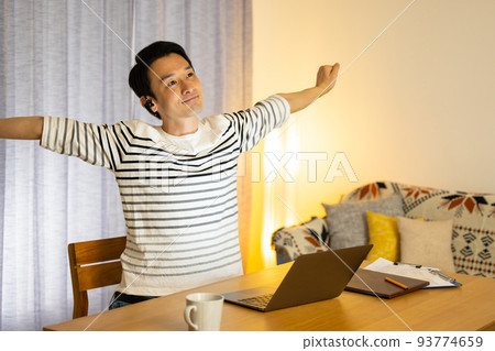 Living room work from home night 93774659