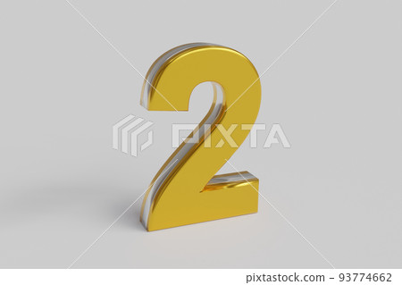 Letter number Two 3D render gold font with silver outline isolated white background. Clipping path. Letter number Two 3D render gold font with silver outline isolated white background. Clipping path. 93774662