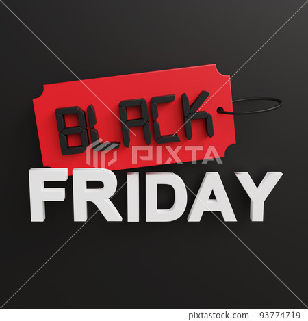 Black Friday Sale banner or poster with modern 3D geometry design template, shopping symbol, creative background. Discount, special offers promotion, shopping advertisement. 3D illustration 93774719