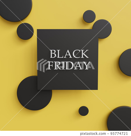 Black Friday Sale banner or poster with modern 3D geometry design template, shopping symbol, creative background. Discount, special offers promotion, shopping advertisement. 3D illustration 93774721