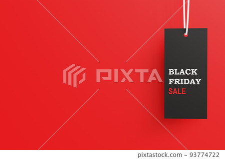 Black Friday Sale banner or poster with modern 3D geometry design template, shopping symbol, creative background. Discount, special offers promotion, shopping advertisement. 3D illustration 93774722