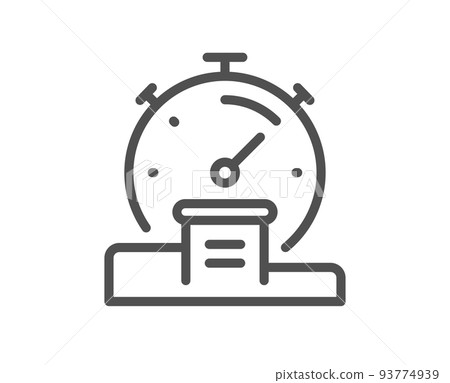Timer line icon. Stopwatch time results sign. Podium with countdown clock symbol. Quality design element. Linear style timer icon. Editable stroke. Vector Timer line icon. Stopwatch time results sign. Podium with countdown clock symbol. Quality design element. Linear style timer icon. Editable stroke. Vector 93774939