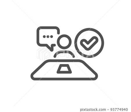 Approved interview line icon. Accepted employee sign. Human resource symbol. Quality design element. Linear style job interview icon. Editable stroke. Vector Approved interview line icon. Accepted employee sign. Human resource symbol. Quality design element. Linear style job interview icon. Editable stroke. Vector 93774940
