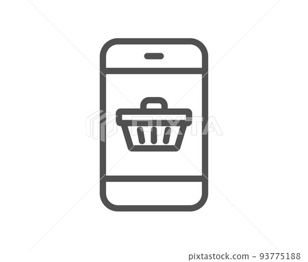 Mobile Shopping cart line icon. Smartphone Online buying sign. Supermarket basket symbol. Quality design element. Linear style smartphone buying icon. Editable stroke. Vector 93775188