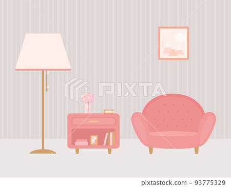 Cozy soft pink armchair and nightstand. Home interior concept Cozy soft pink armchair and nightstand. Home interior concept 93775329