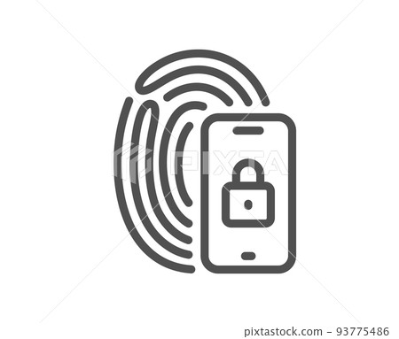 Lock line icon. Fingerprint access sign. Security padlock symbol. Quality design element. Linear style lock icon. Editable stroke. Vector 93775486