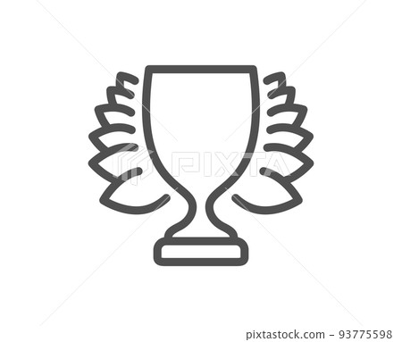 Award cup line icon. Winner Trophy with Laurel wreath symbol. Sports achievement sign. Quality design element. Linear style winner icon. Editable stroke. Vector 93775598
