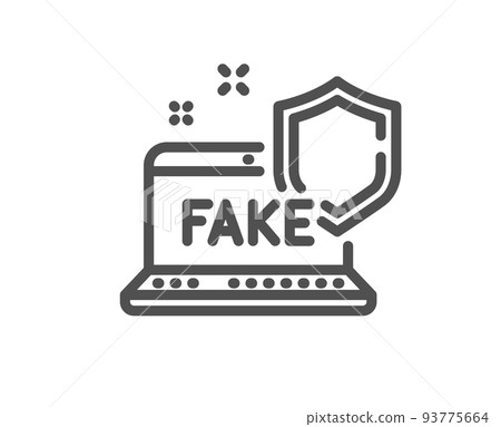Fake internet line icon. Web propaganda sign. Wrong truth symbol. Quality design element. Linear style fake internet icon. Editable stroke. Vector 93775664