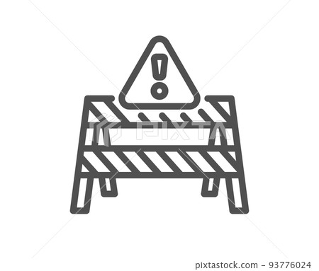 Warning road sign line icon. Attention triangle sign. Caution alert symbol. Quality design element. Linear style warning road icon. Editable stroke. Vector Warning road sign line icon. Attention triangle sign. Caution alert symbol. Quality design element. Linear style warning road icon. Editable stroke. Vector 93776024