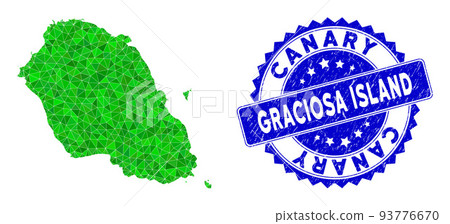 Rosette Textured Stamp And Green Vector Lowpoly Graciosa Island Map mosaic Rosette Textured Stamp And Green Vector Lowpoly Graciosa Island Map mosaic 93776670