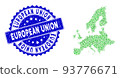 Rosette Distress Stamp with Green Vector Lowpoly European Union Map mosaic 93776671