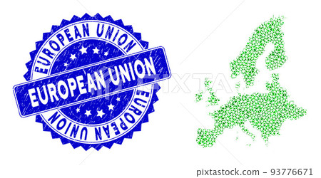 Rosette Distress Stamp with Green Vector Lowpoly European Union Map mosaic Rosette Distress Stamp with Green Vector Lowpoly European Union Map mosaic 93776671