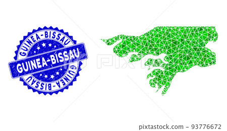 Rosette Textured Seal and Green Vector Triangle Filled Guinea-Bissau Map mosaic 93776672