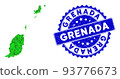 Rosette Textured Seal Imprint and Green Vector Triangle Filled Grenada Map mosaic 93776673