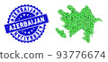 Rosette Distress Stamp And Green Vector Lowpoly Azerbaijan Map mosaic 93776674