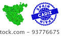 Rosette Rubber Seal Imprint With Green Vector Lowpoly Cadiz Province Map mosaic 93776675