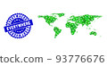 Rosette Scratched Seal Imprint and Green Vector Triangle Filled Everywhere Map mosaic 93776676