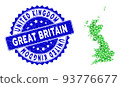Rosette Grunge Stamp And Green Vector Lowpoly Great Britain Map mosaic 93776677