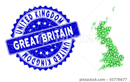 Rosette Grunge Stamp And Green Vector Lowpoly Great Britain Map mosaic Rosette Grunge Stamp And Green Vector Lowpoly Great Britain Map mosaic 93776677