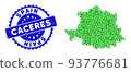 Rosette Rubber Stamp and Green Vector Polygonal Caceres Province Map mosaic 93776681