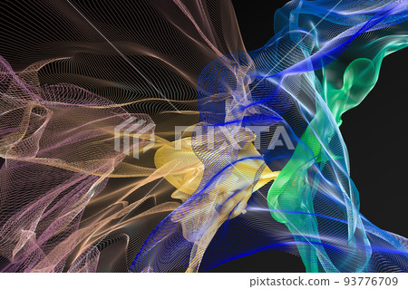 曲線。未來主義的形象。不同的維度空間。美麗的漸變。一個黑暗的世界。 93776709