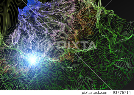 藍色的閃光。綠網。未來主義的形象。不同的維度空間。美麗的漸變。一個黑暗的世界。 藍色的閃光。綠網。未來主義的形象。不同的維度空間。美麗的漸變。一個黑暗的世界。 93776714