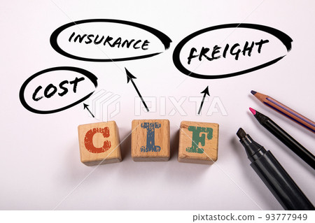 CIF - Cost Insurance Freight. Wooden blocks with letters on a white background 93777949