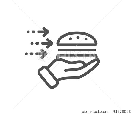 Food delivery line icon. Burger meal sign. Catering service symbol. Quality design element. Linear style food delivery icon. Editable stroke. Vector Food delivery line icon. Burger meal sign. Catering service symbol. Quality design element. Linear style food delivery icon. Editable stroke. Vector 93778098