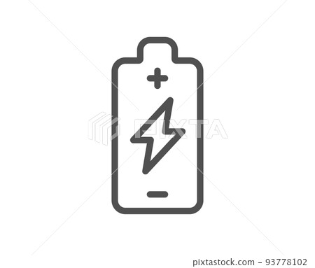 Battery charging line icon. Electricity energy type sign. Lightning bolt symbol. Quality design element. Linear style battery charging icon. Editable stroke. Vector 93778102