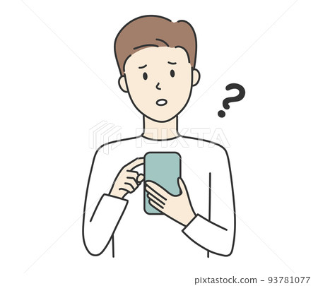 A man who is worried about tilting his head while looking at a smartphone 93781077