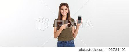 Girl Holding Smart Phone - Beautiful smiling girl holding a smart phone 93781401