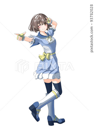 【自然髮色】穿著校服夏裝(藍色校服)的黃色波波頭少女 【自然髮色】穿著校服夏裝(藍色校服)的黃色波波頭少女 93782028