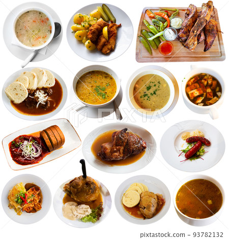 Various dishes of czech cuisine isolated on white background 93782132