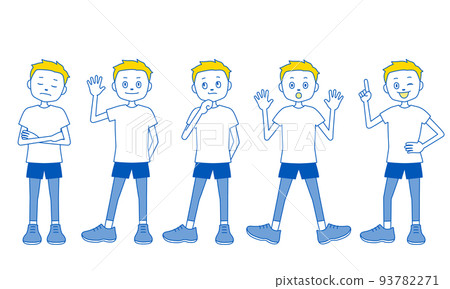 Illustrations of children (boys) with various expressions and poses (white background, vector, clipping) Illustrations of children (boys) with various expressions and poses (white background, vector, clipping) 93782271