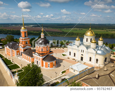 Nikitsky monastery from helicopter. Transfiguration temple. City Kashira. Nikitsky monastery from helicopter. Transfiguration temple. City Kashira. 93782467