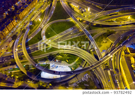 Aerial view of highway grade separation at night Aerial view of highway grade separation at night 93782492