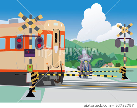 自行車停在鐵路道口 93782797