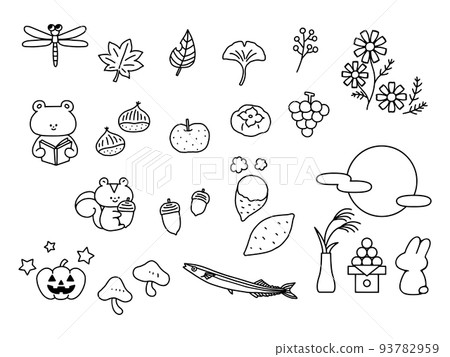 Various autumn motifs illustration set / line drawing Various autumn motifs illustration set / line drawing 93782959