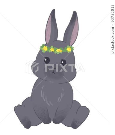 Illustration of a rabbit wearing a flower crown New Year's card material Easter 93783012