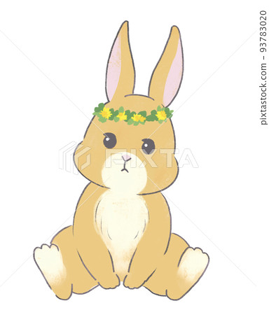 Illustration of a rabbit wearing a flower crown New Year's card material Easter 93783020