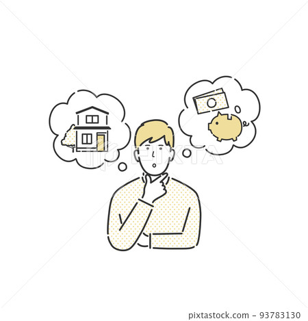 A man thinking about how much it will cost to build a house A man thinking about how much it will cost to build a house 93783130
