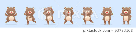 7隻可愛的熊寶寶或熊或泰迪熊的吉祥物,開心,逗人喜愛的,向量卡通風格 93783168