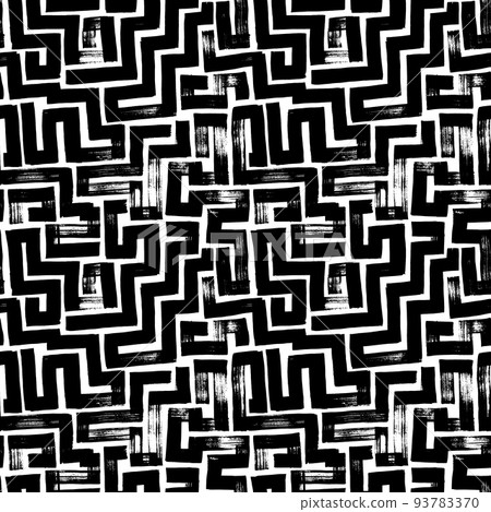 Hand drawn black vector labyrinth seamless pattern 93783370