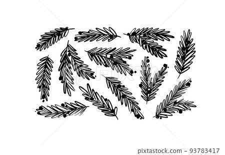 Fir tree branches with balls isolated on white. Fir tree branches with balls isolated on white. 93783417