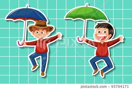 Set of man holding umbrella Set of man holding umbrella 93784171