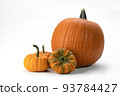 set of big and small organic pumpkins on white background. Autumn harvest. 93784427