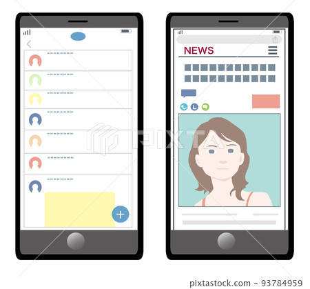 智能手機屏幕插圖 [新聞網站、SNS 應用程序、娛樂、話題、信息社會、評論] 93784959